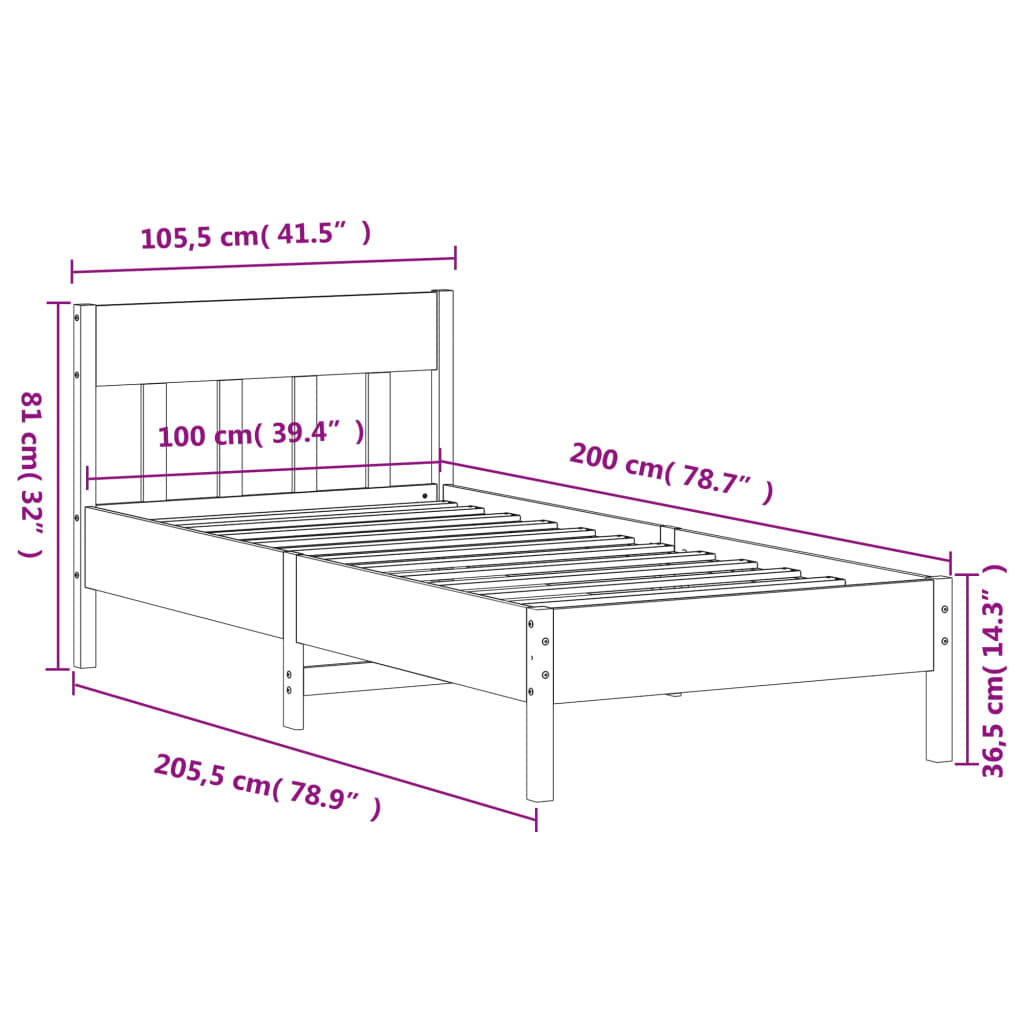 vidaXL Okvir kreveta bez madraca voštano smeđi 100x200 cm od borovine