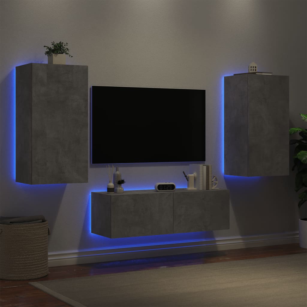vidaXL 3-dijelni zidni TV ormarići s LED svjetlima siva boja betona