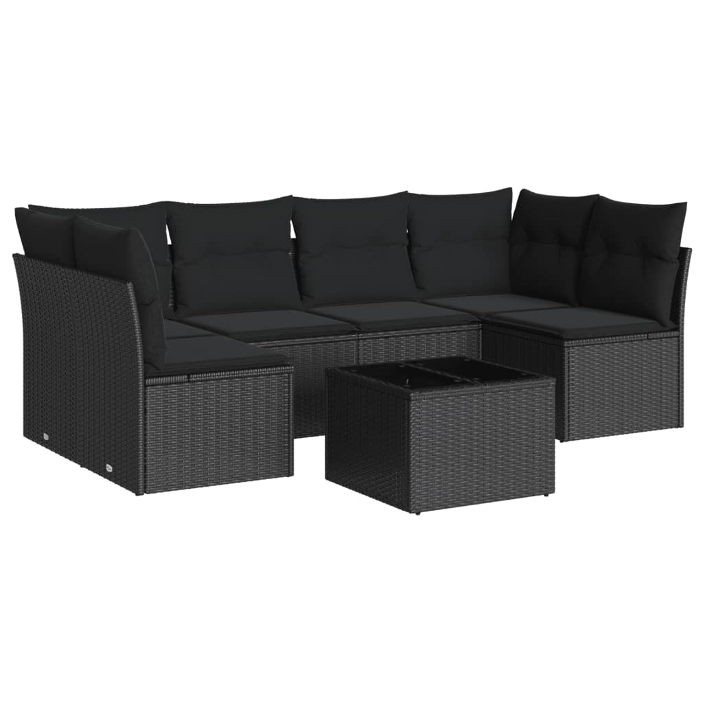 vidaXL 7-dijelni set vrtnih sofa od poliratana s jastucima crni