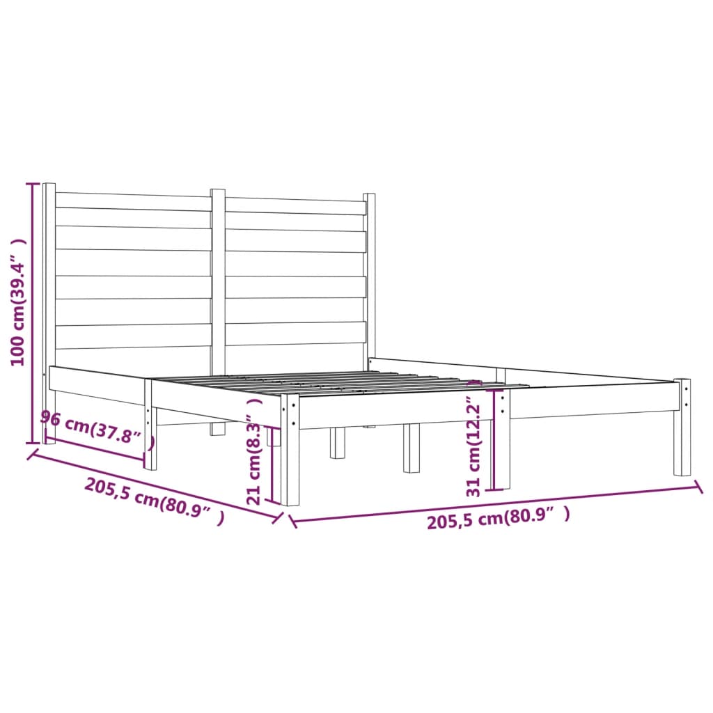 vidaXL Okvir za krevet od masivne borovine sivi 200 x 200 cm