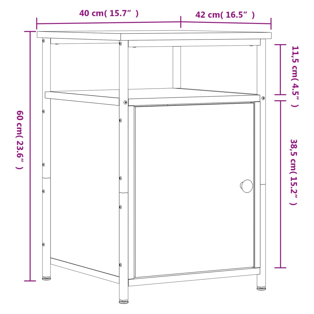 vidaXL Noćni ormarići 2 kom boja hrasta 40x42x60 cm konstruirano drvo