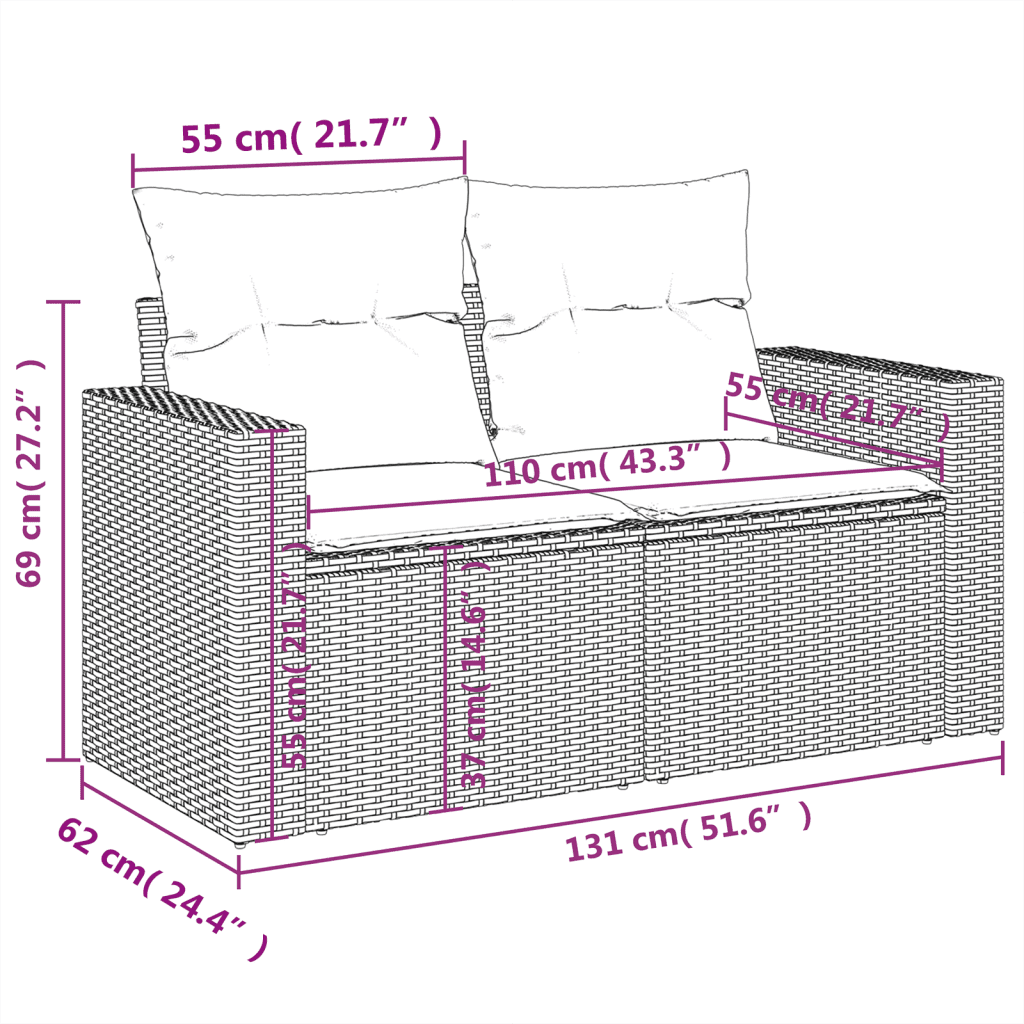 vidaXL 6-dijelni set vrtnih sofa s jastucima crni od poliratana