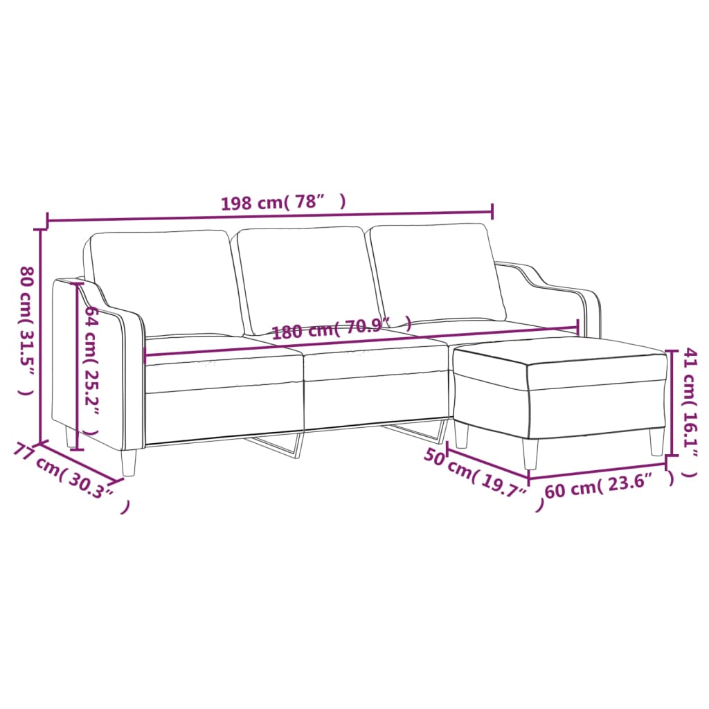 vidaXL Trosjed s tabureom tamnosivi 180 cm od tkanine