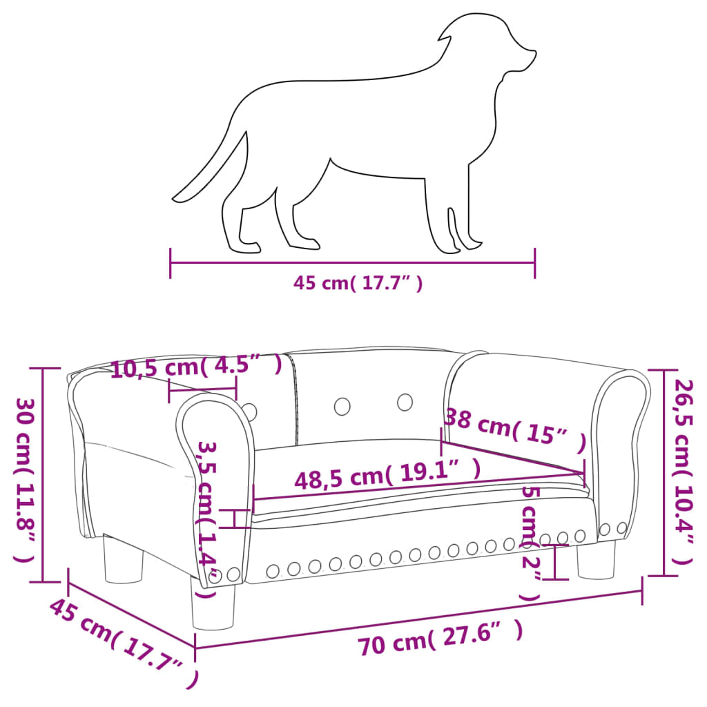 vidaXL Krevet za pse sivo 70 x 45 x 30 cm od umjetne kože