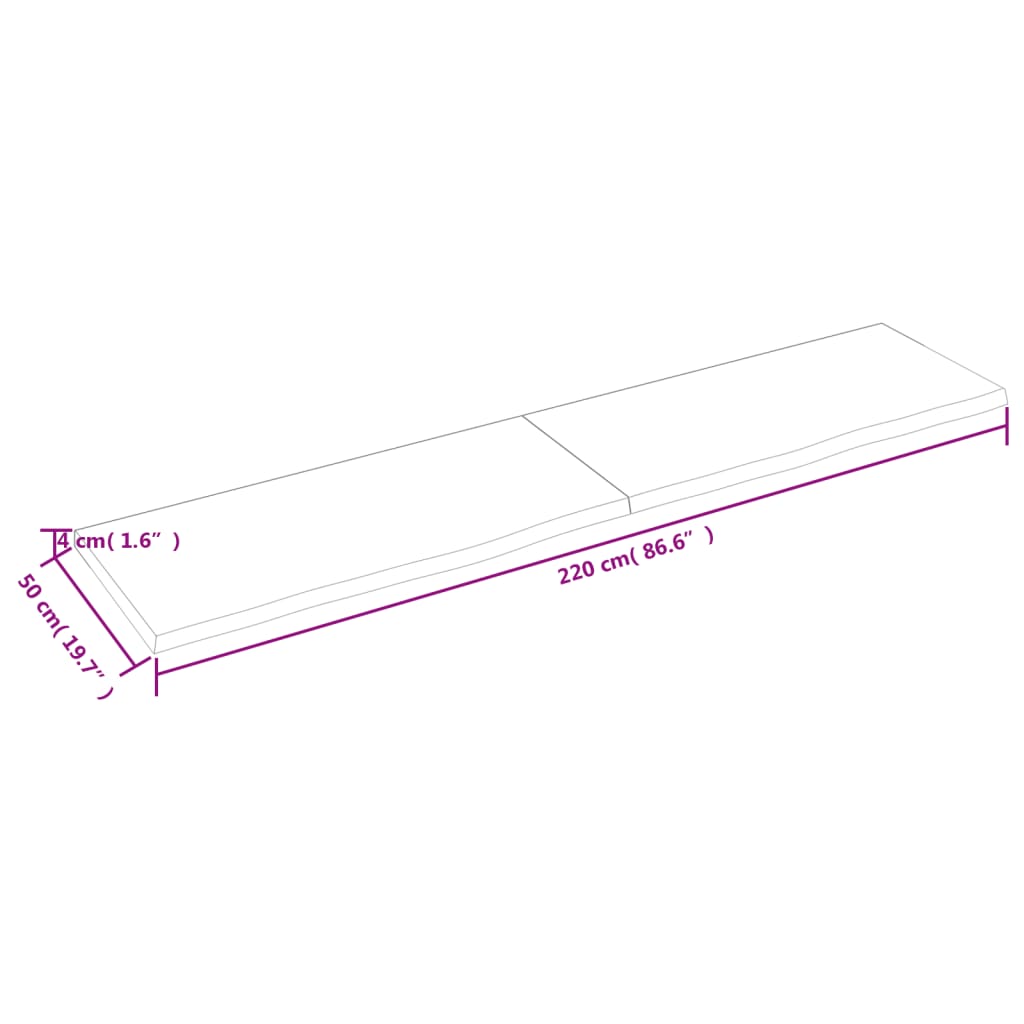 vidaXL Stolna ploča 220x50x(2-4) cm od netretirane masivne hrastovine