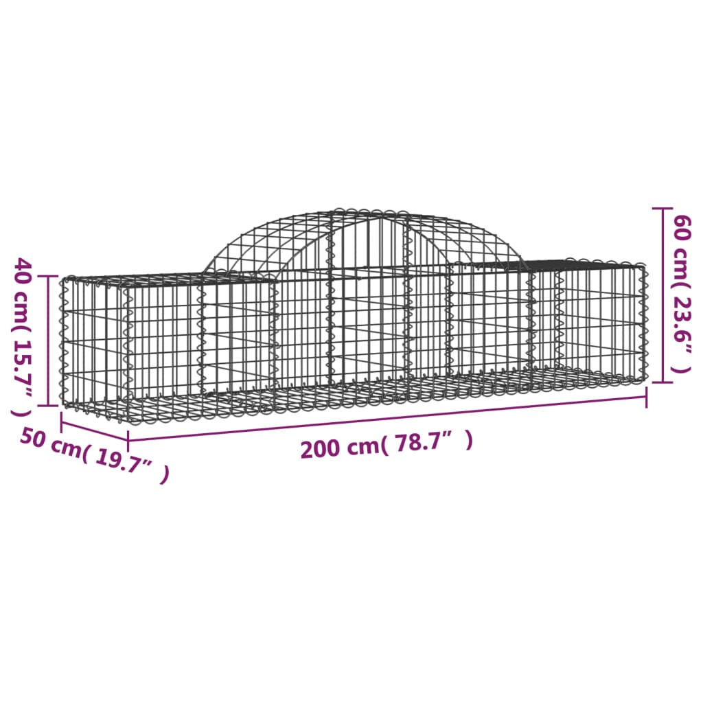 vidaXL Lučne gabionske košare 5 kom 200x50x40/60 cm pocinčano željezo