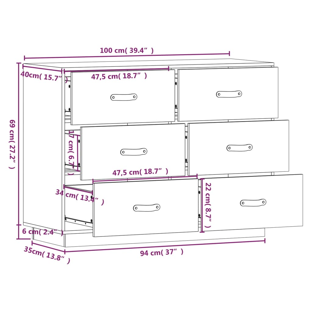 vidaXL Komoda crna 100 x 40 x 75 cm od masivne borovine