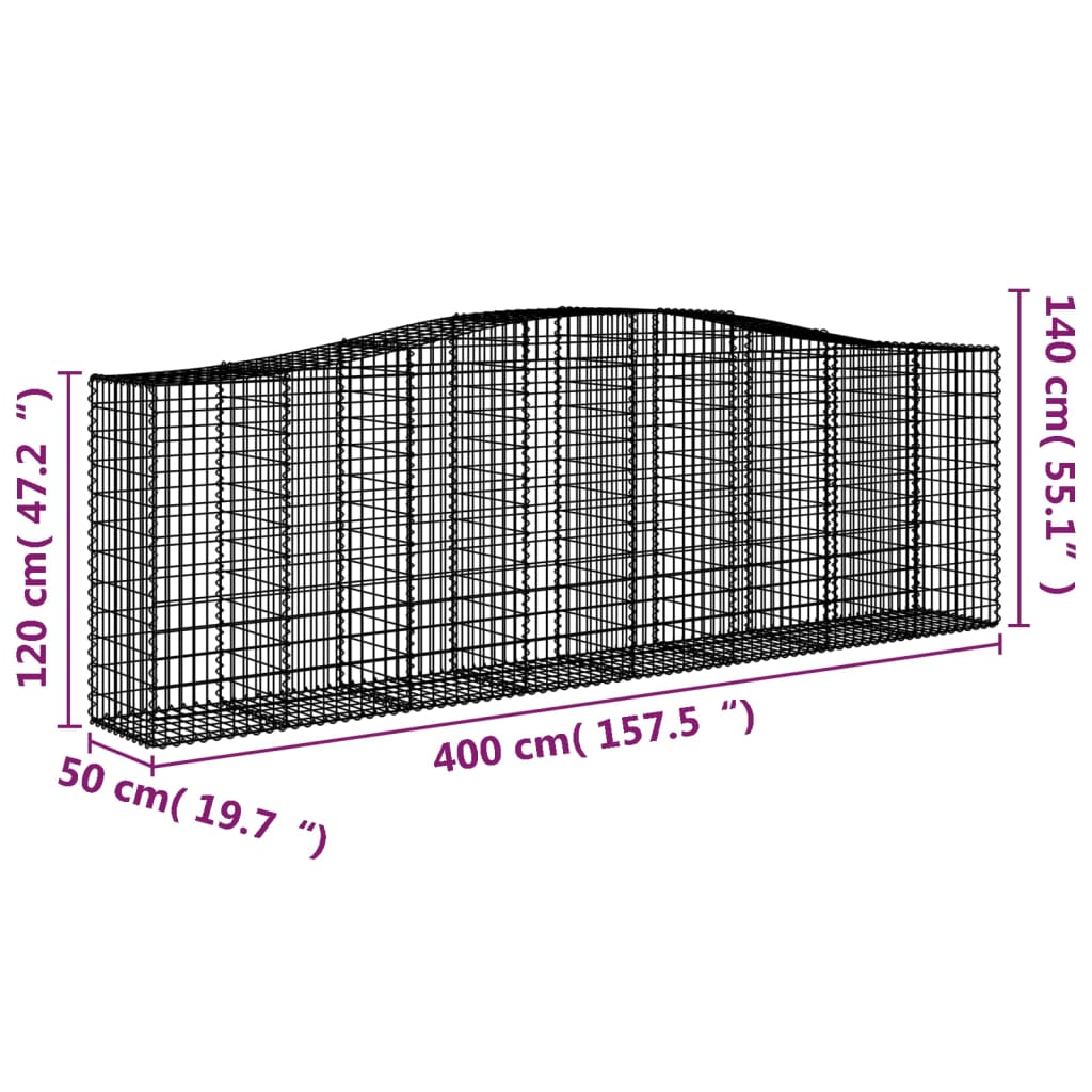 vidaXL Gabionska košara s lukom 400x50x120/140 cm pocinčano željezo