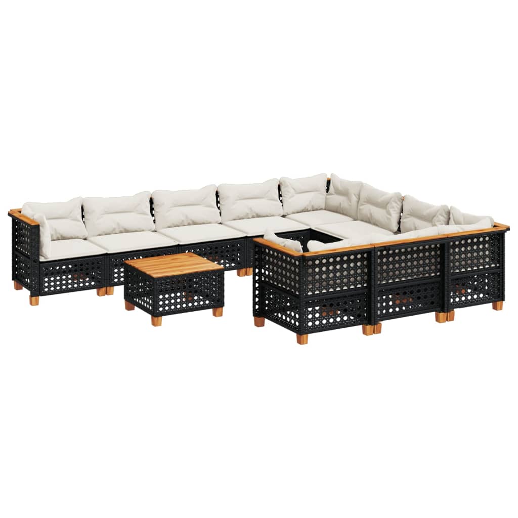 vidaXL 11-dijelni set vrtnih sofa od poliratana s jastucima crni