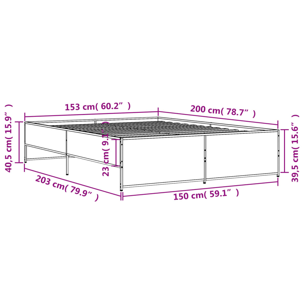 vidaXL Okvir za krevet boja hrasta 150x200cm konstruirano drvo i metal