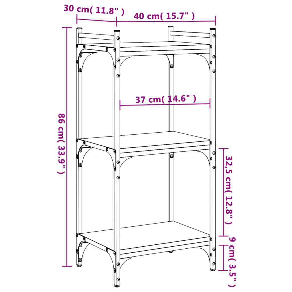 vidaXL Regal za knjige s 3 razine boja hrasta 40 x 30 x 86 cm drveni