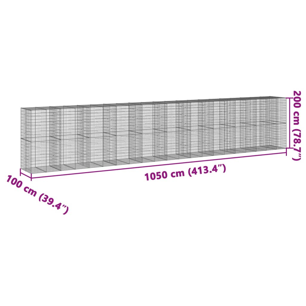 vidaXL Gabionska košara s poklopcem 1050x100x200 cm pocinčano željezo