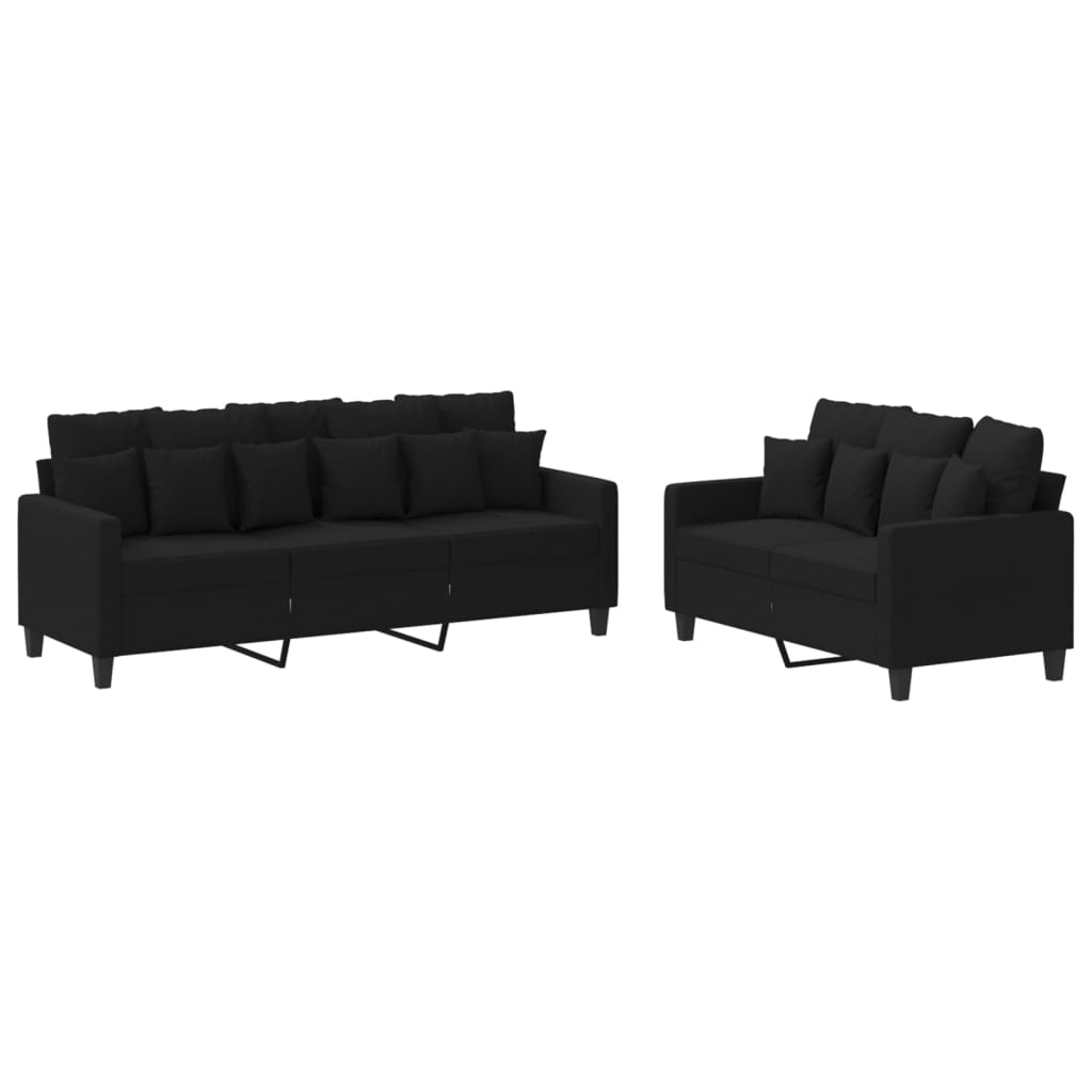 vidaXL 2-dijelni set sofa s jastucima crni od tkanine