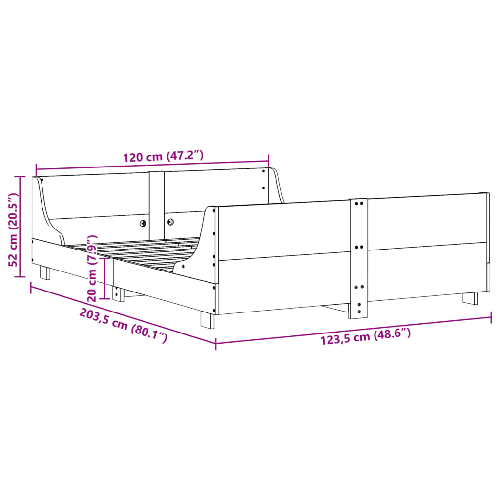 vidaXL Okvir kreveta bez madraca bijeli 120 x 200 cm masivna borovina