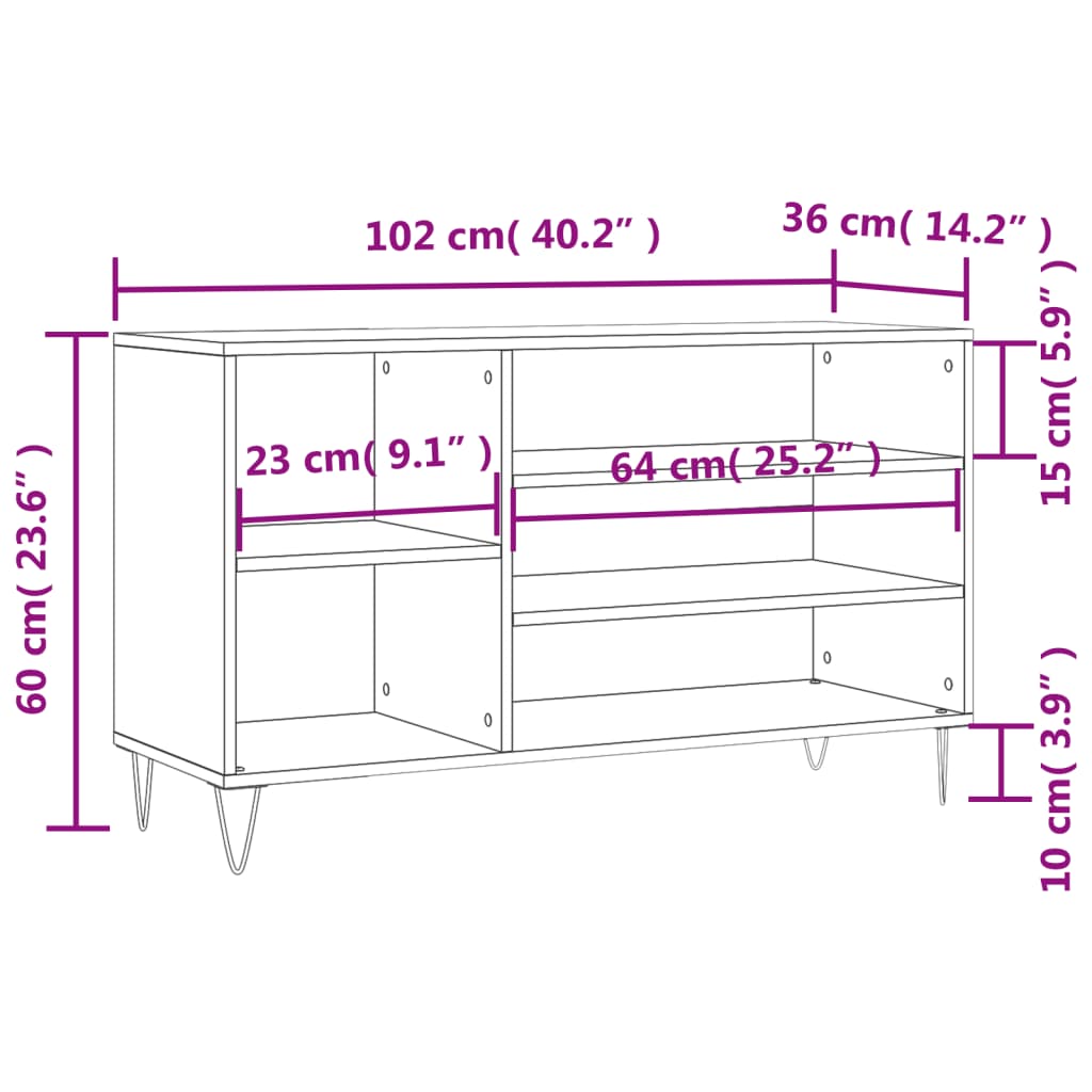 vidaXL Ormarić za cipele bijeli 102 x 36 x 60 cm od konstruiranog drva