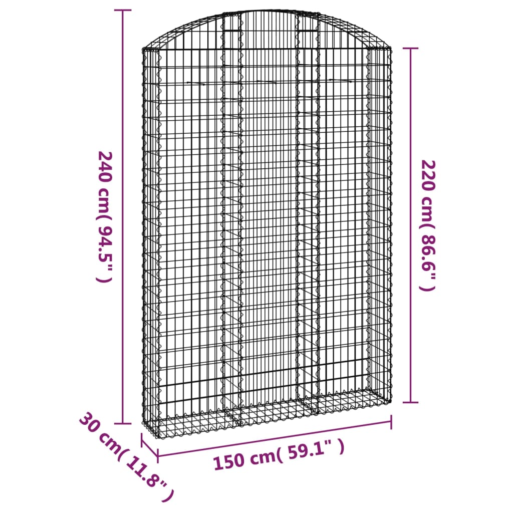 vidaXL Gabionska košara s lukom 150x30x220/240 cm pocinčano željezo