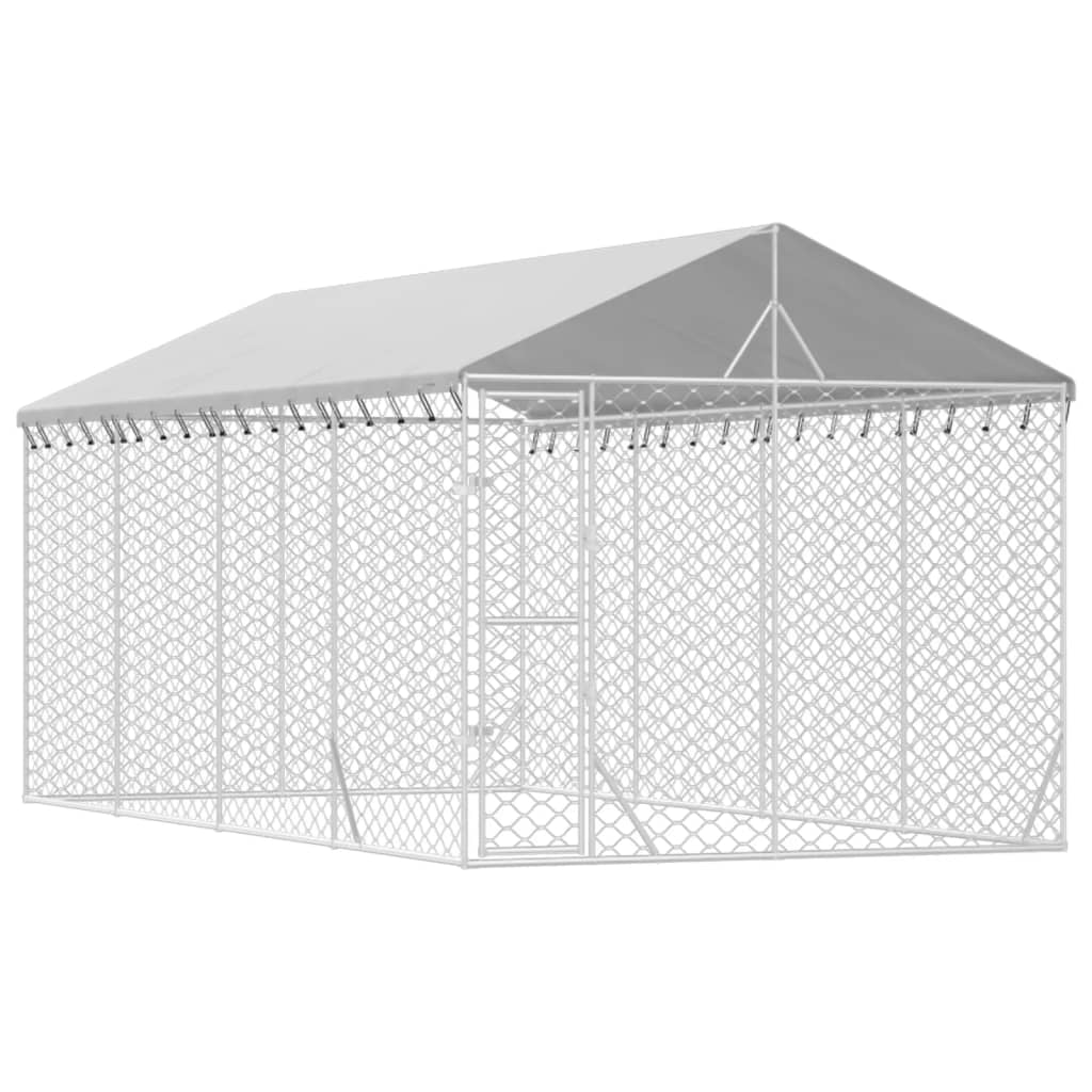 vidaXL Vanjski kavez za pse s krovom srebrni 3x6x2,5 m pocinčani čelik