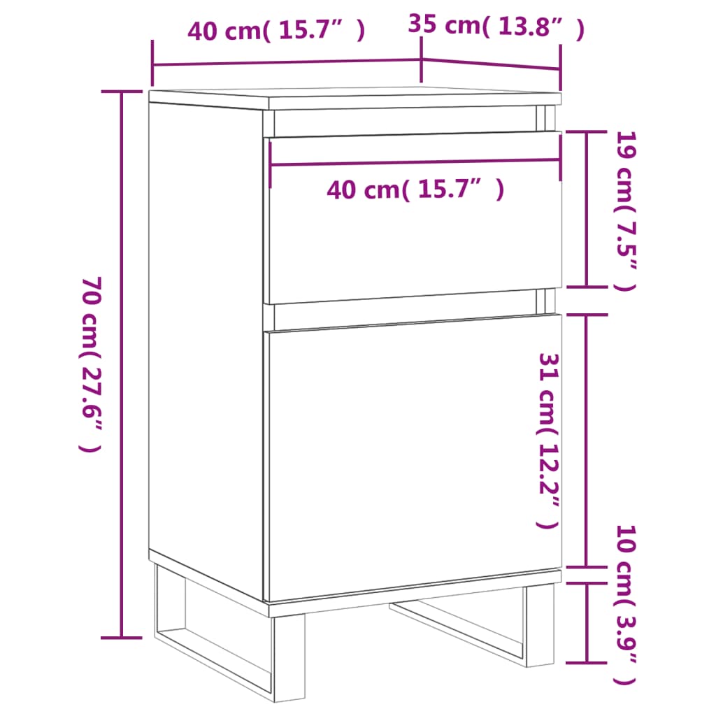 vidaXL Komode 2 kom boja hrasta sonome 40x35x70 cm konstruirano drvo