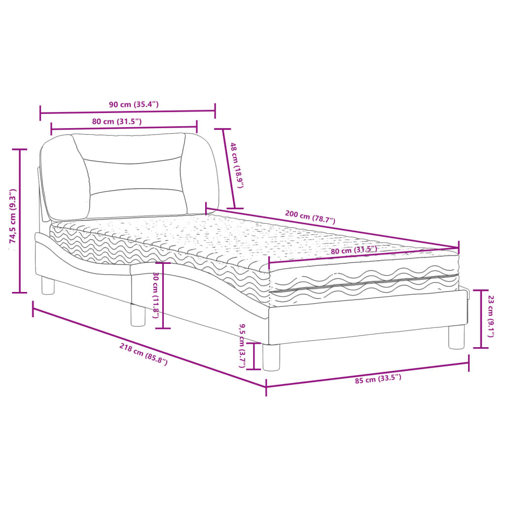 vidaXL Krevet s madracem crno-bijeli 80 x 200 cm od umjetne kože