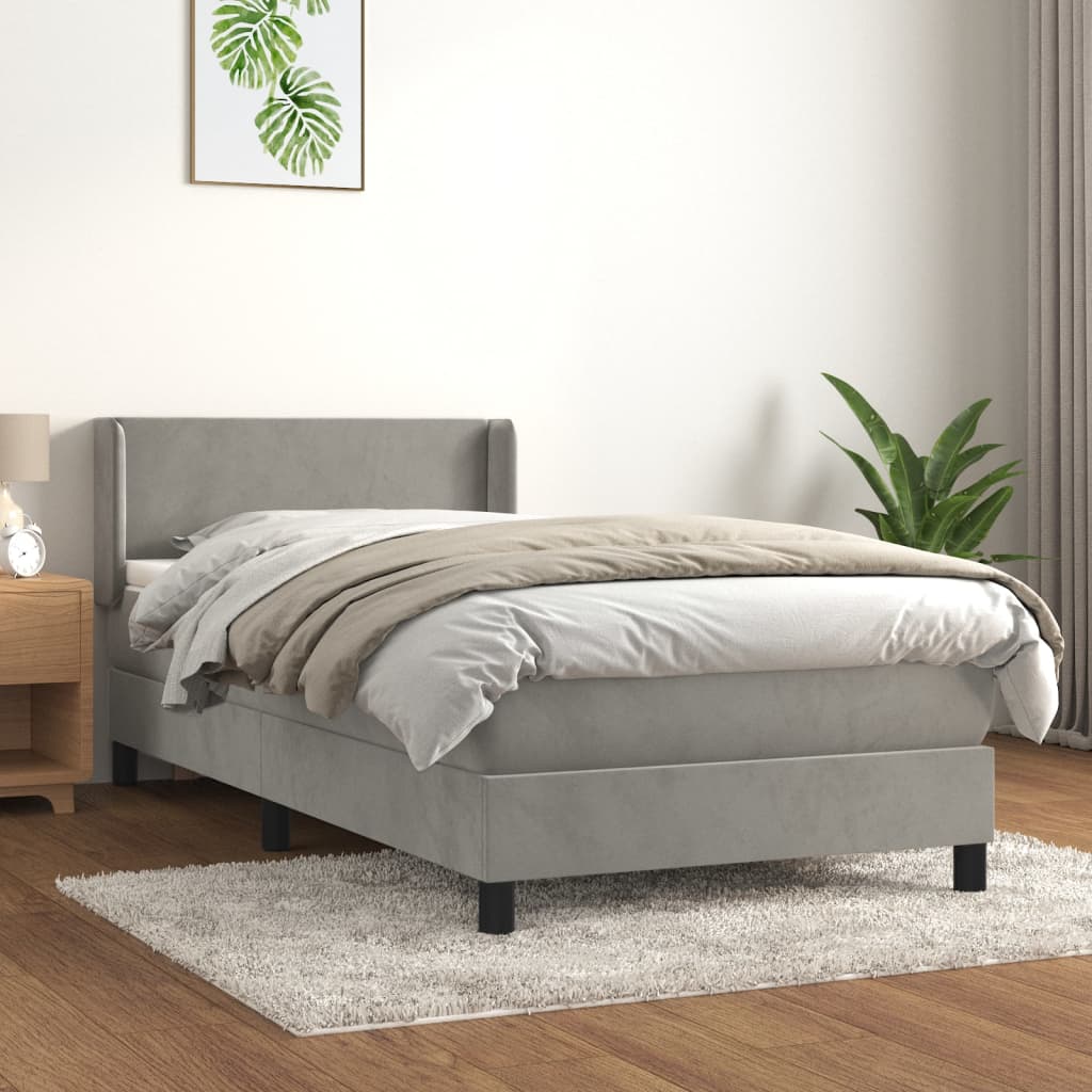 vidaXL Box spring krevet s madracem svjetlosivi 90x190 cm baršunasti