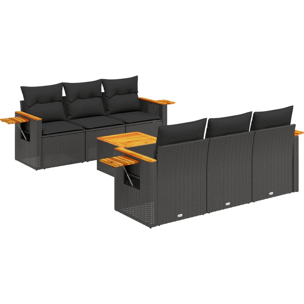 vidaXL 7-dijelni set vrtnih sofa od poliratana s jastucima crni