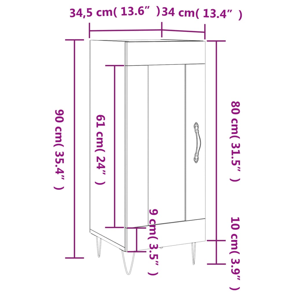 vidaXL Komoda boja smeđeg hrasta 34,5 x 34 x 90 cm konstruirano drvo