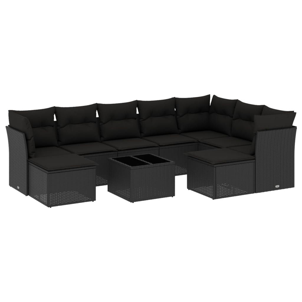 vidaXL 10-dijelni set vrtnih sofa s jastucima crni od poliratana