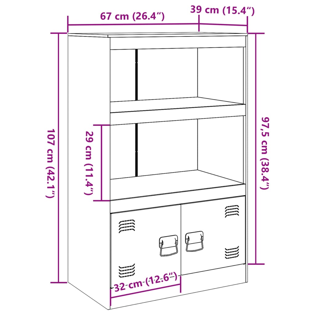 vidaXL Komoda antracit 67 x 39 x 107 cm čelična