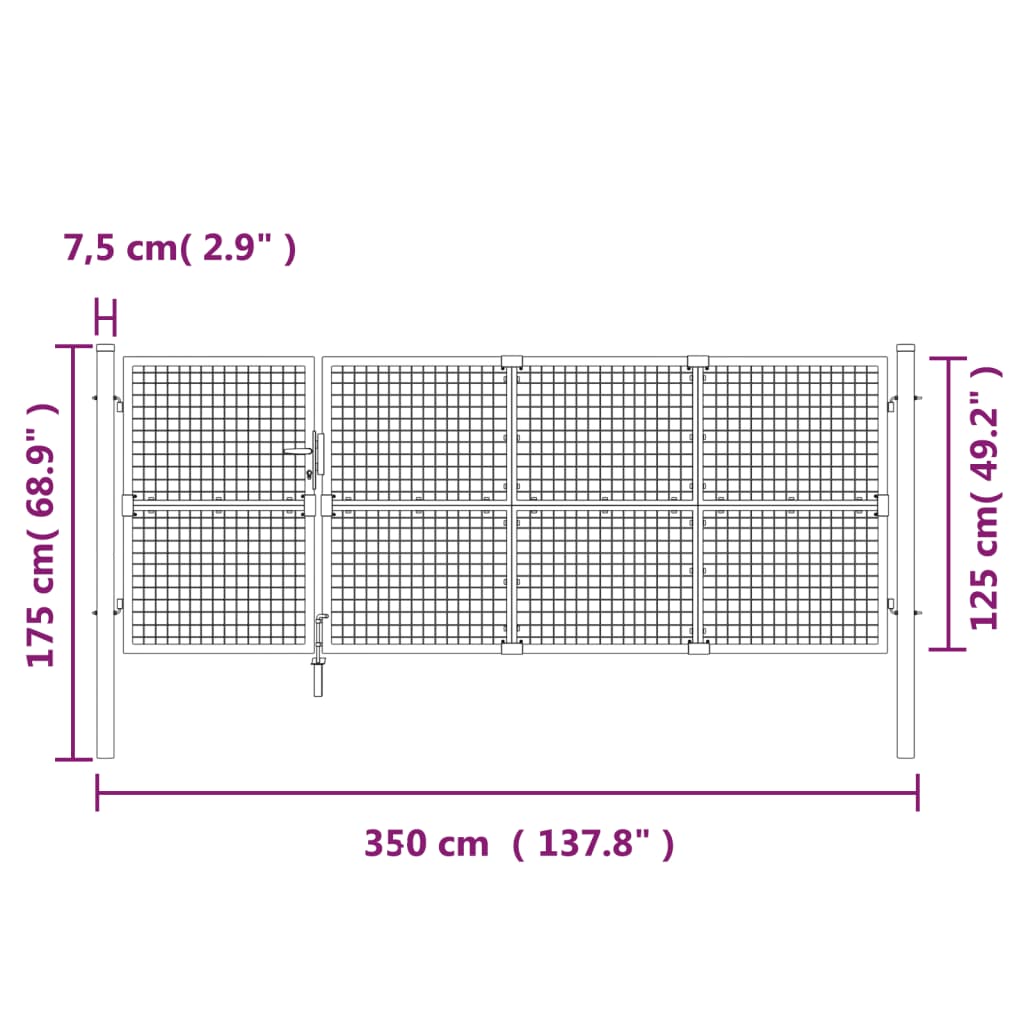 vidaXL Mrežasta vrtna vrata srebrna 350 x 175 cm od pocinčanog čelika