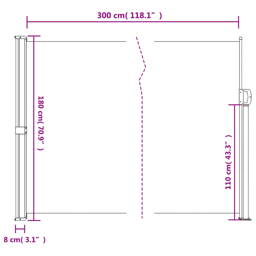 vidaXL Bočna tenda na uvlačenje bež 180 x 300 cm