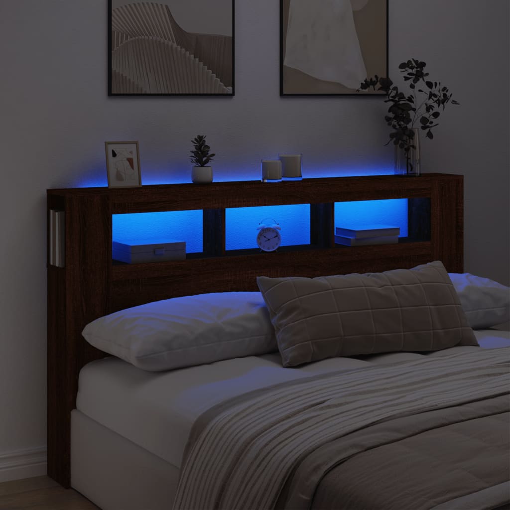 vidaXL LED uzglavlje boja smeđeg hrasta 180x18,5x103,5 cm drveni