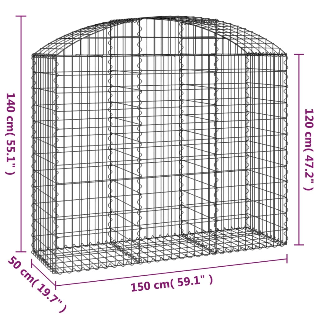 vidaXL Gabionska košara s lukom 150x50x120/140 cm pocinčano željezo