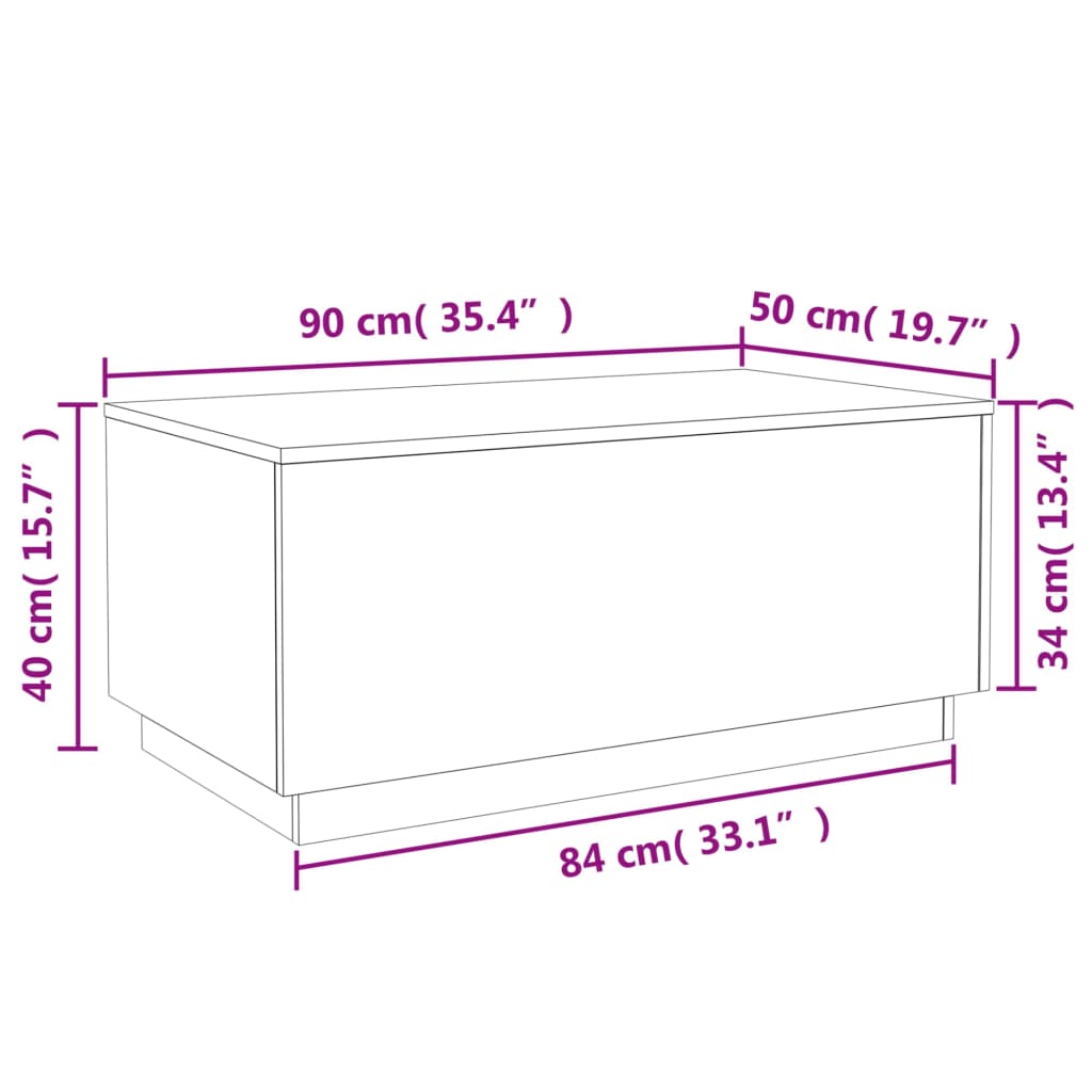 vidaXL Stolić za kavu s LED svjetlima boja hrasta 90 x 50 x 40 cm