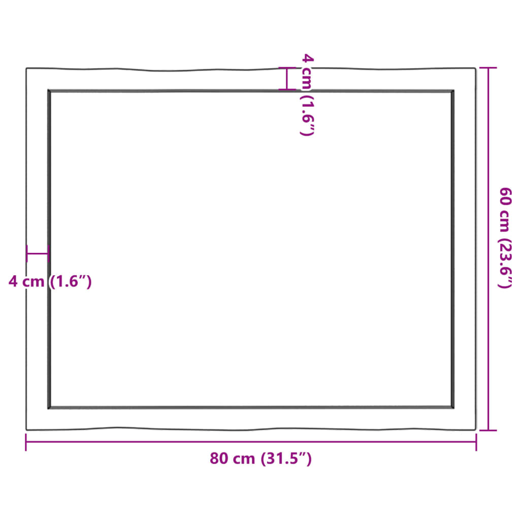 vidaXL Stolna ploča svjetlosmeđa 80x60x(2-4) cm obrađena hrastovina