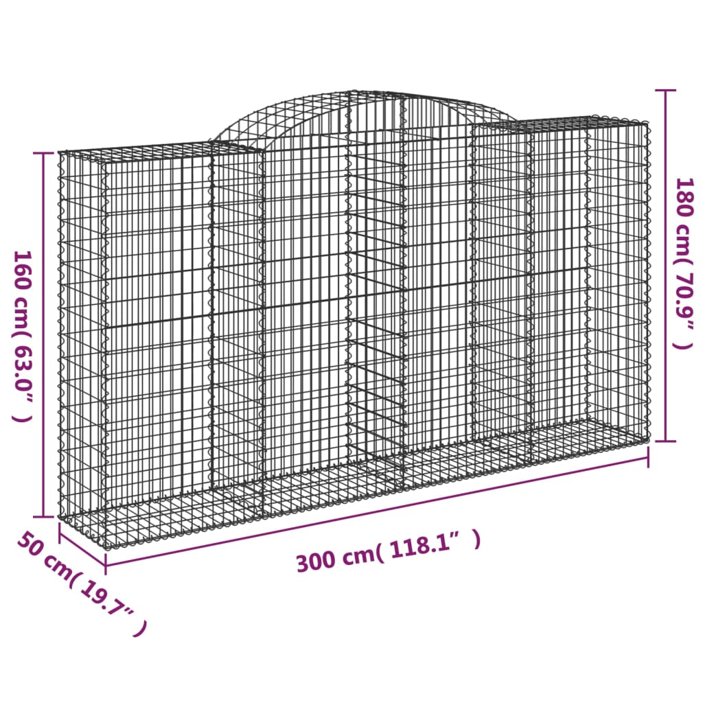 vidaXL Lučne gabionske košare 20kom 300x50x160/180cm pocinčano željezo