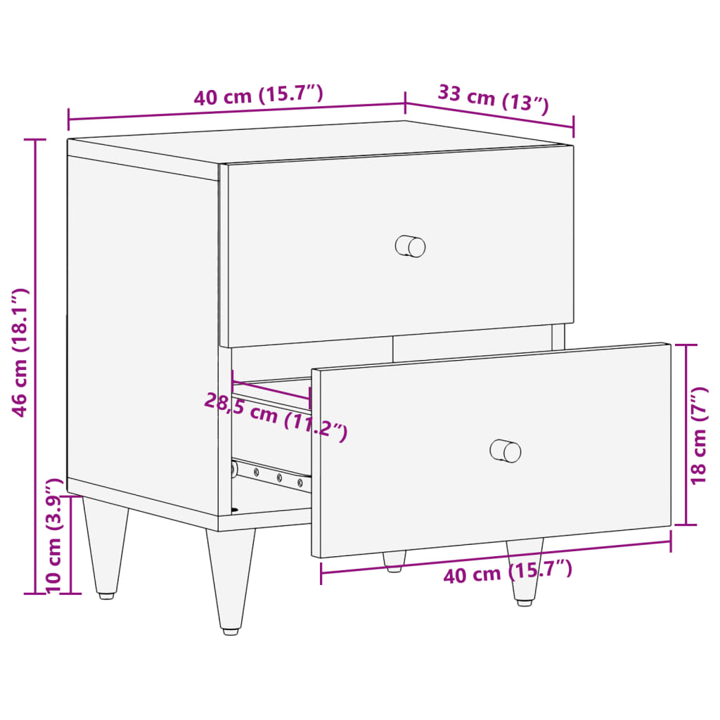 vidaXL Noćni ormarići 2 kom 40 x 33 x 46 cm od masivnog drva manga