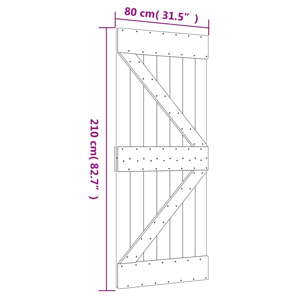 vidaXL Klizna vrata s priborom za montažu 80 x 210 cm masivna borovina