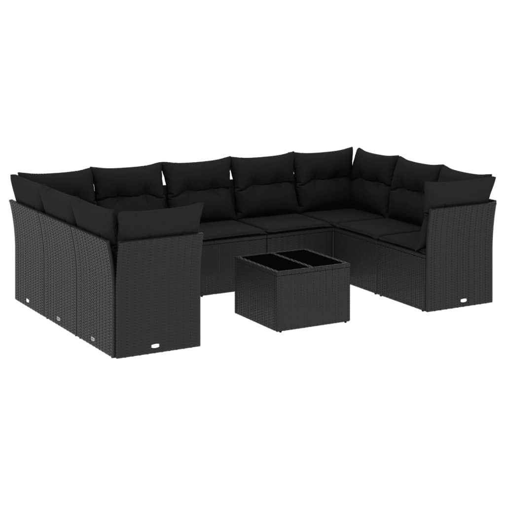 vidaXL 10-dijelni set vrtnih sofa s jastucima crni od poliratana