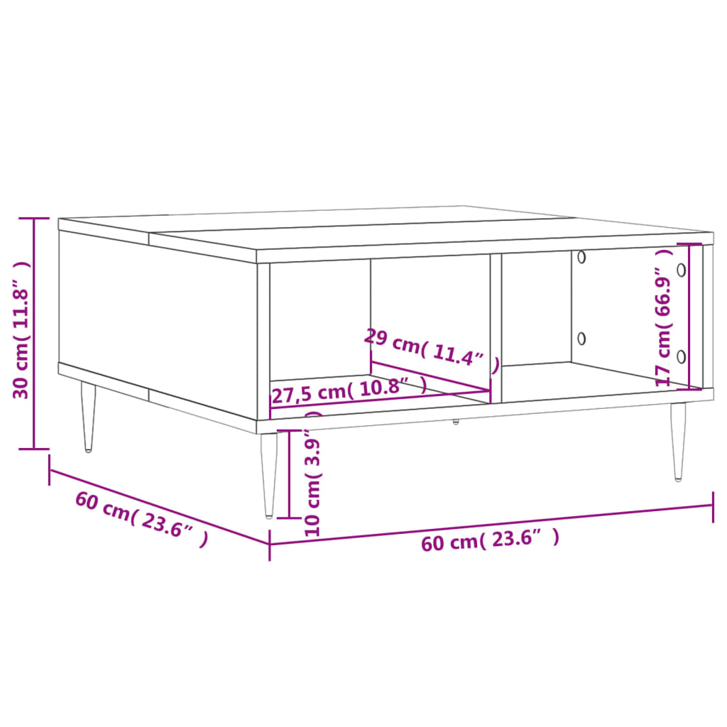 vidaXL Stolić za kavu siva boja hrasta 60x60x30 cm konstruirano drvo