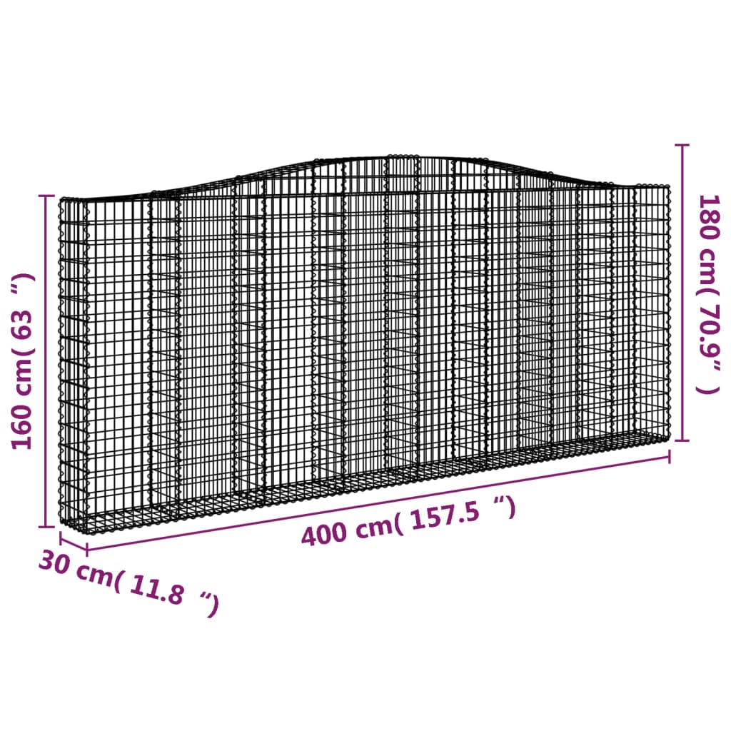 vidaXL Lučne gabionske košare 3 kom 400x30x160/180cm pocinčano željezo