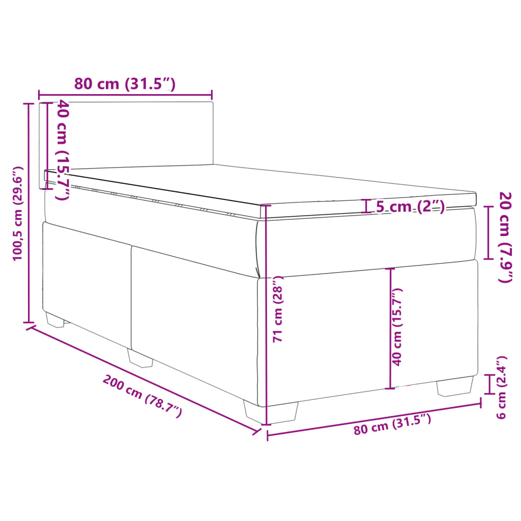 vidaXL Box spring krevet s madracem crni 80 x 200 cm baršunasti