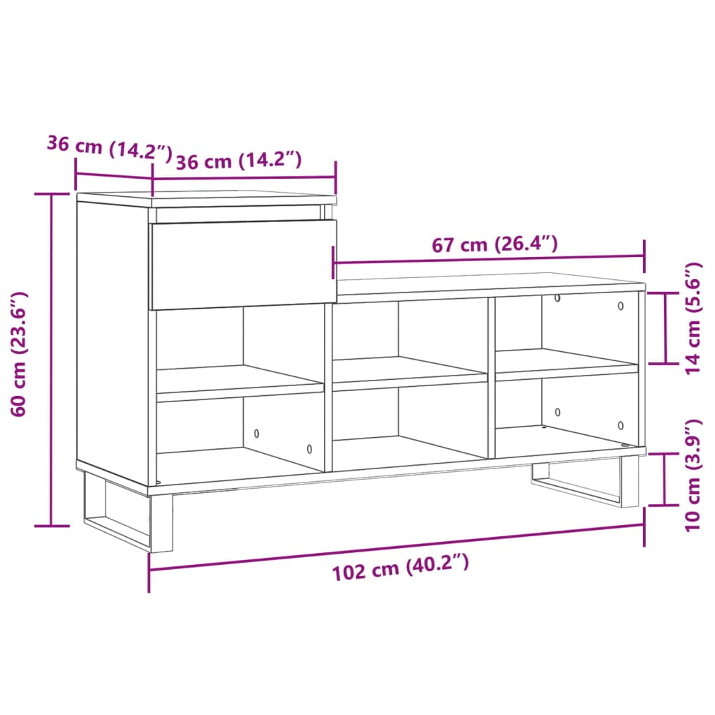 vidaXL Ormarić za cipele sjajni bijeli 102x36x60 cm konstruirano drvo