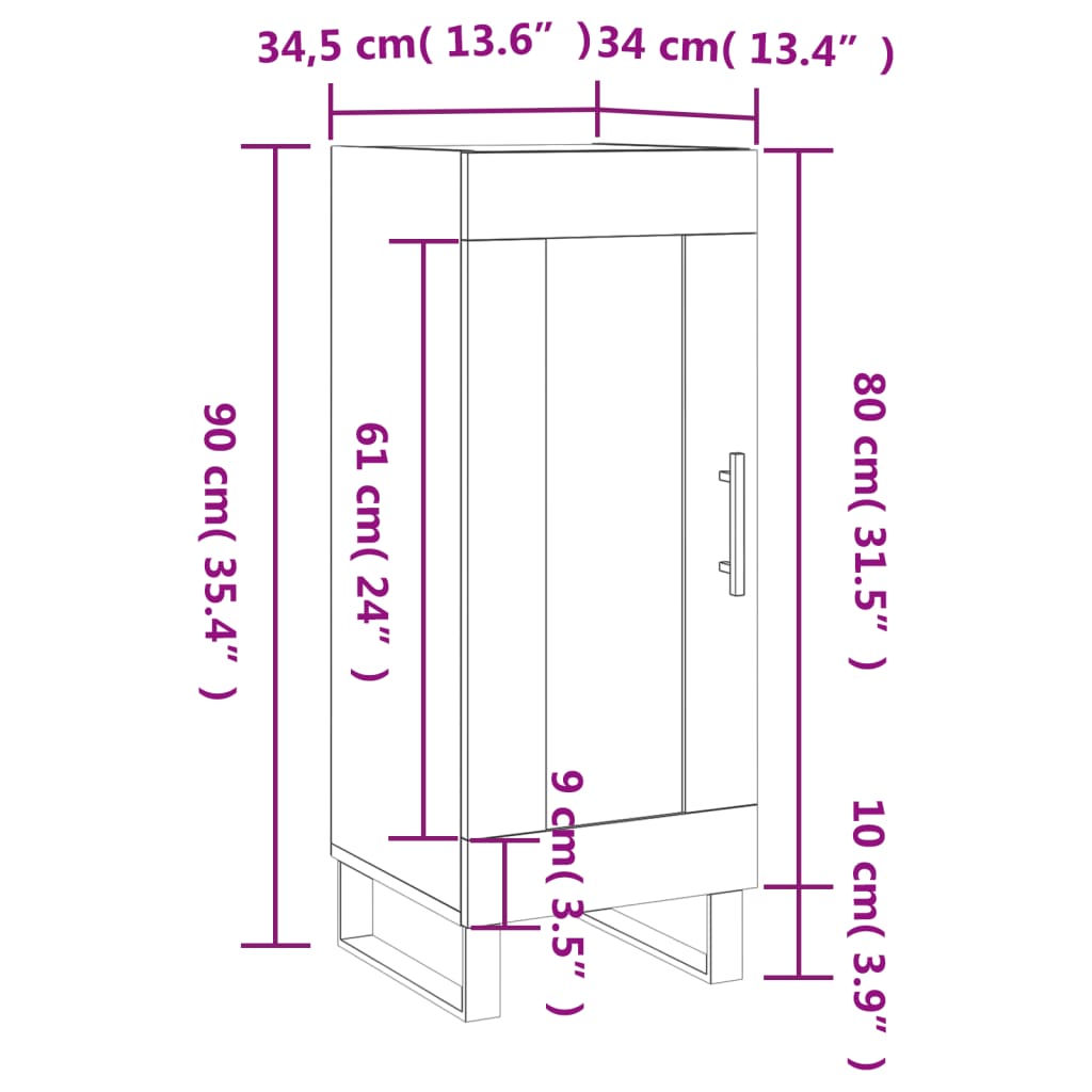 vidaXL Komoda bijela 34,5 x 34 x 90 cm od konstruiranog drva