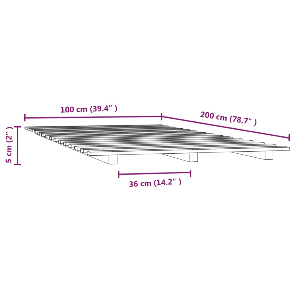 vidaXL Okvir za krevet crni 100 x 200 cm od masivne borovine