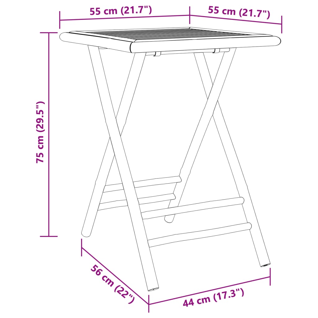 vidaXL 3-dijelni sklopivi bistro set s tamnosivim jastucima bambus