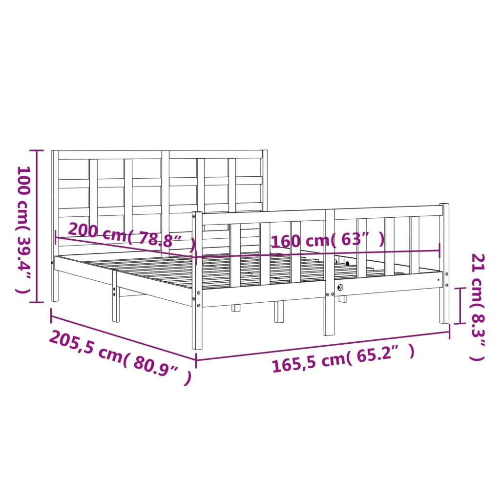 vidaXL Okvir kreveta s uzglavljem 160 x 200 cm od masivnog drva