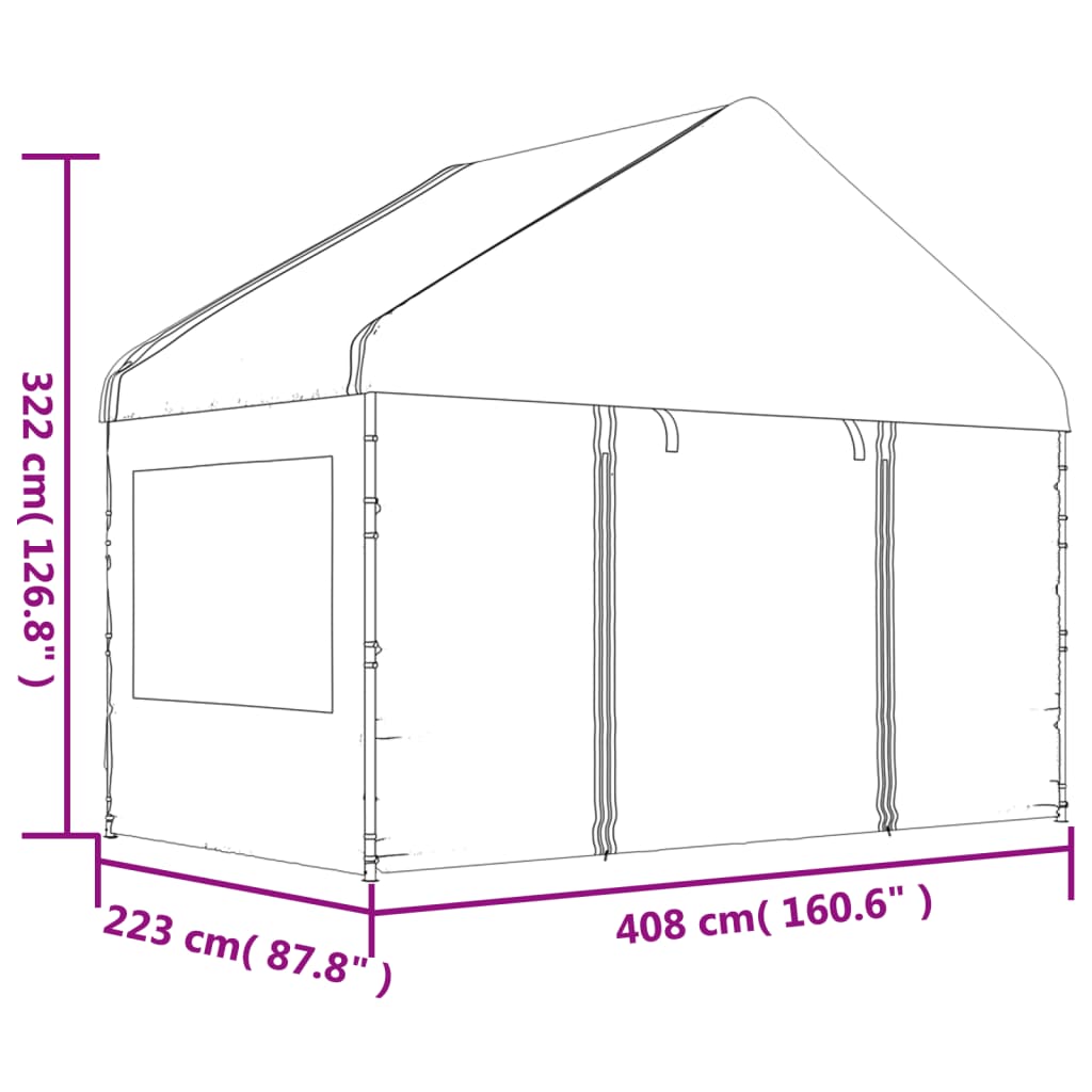 vidaXL Sjenica s krovom bijela 8,92 x 4,08 x 3,22 polietilen