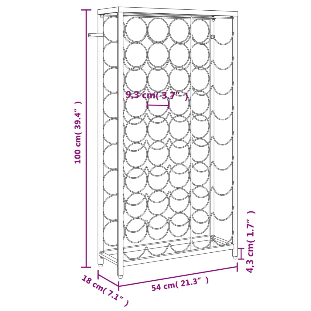 vidaXL Stalak za vino za 45 boca crni 54 x 18 x 100 cm kovano željezo