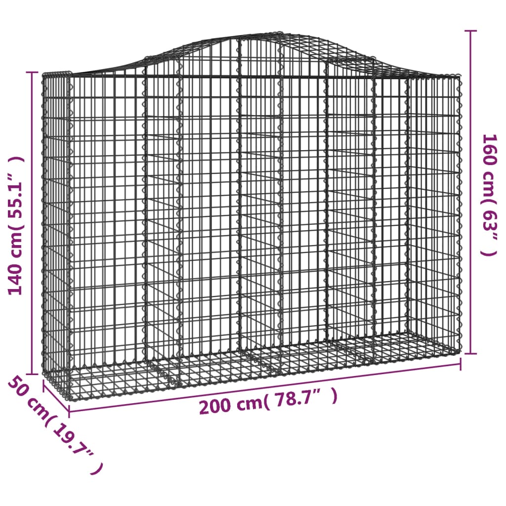 vidaXL Gabionska košara s lukom 200x50x140/160 cm pocinčano željezo