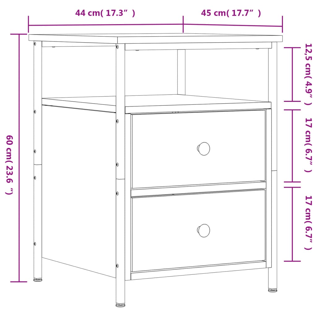 vidaXL Noćni ormarići 2 kom boja hrasta 44x45x60 cm konstruirano drvo